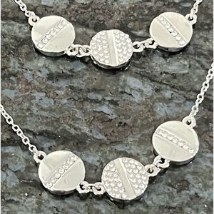 Long Silvertone and Crystal Necklace